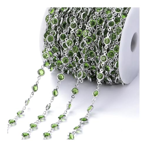 1 Meter / Rolle 6mm Glasperlen Kette Glasperlen Kette DIY Glasperlen Kette Glänzend Bunte Zirkon Halskette für Schmuck Basteln (Hellgrün Silber) von ESMENATZLS