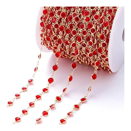 1 Meter / Rolle 6mm Glasperlen Kette Glasperlen Kette DIY Glasperlen Kette Glänzend Bunte Zirkon Halskette für Schmuck Basteln (Rotgold) von ESMENATZLS