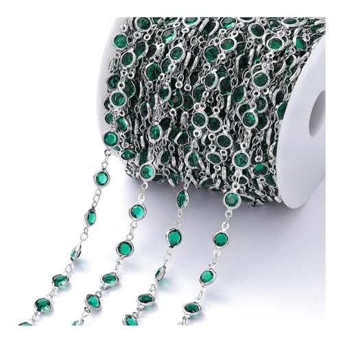 1 Meter / Rolle 6mm Glasperlen Kette Glasperlen Kette DIY Kristall Perlen Kette Glänzend Bunte Zirkon Halskette Kette für Schmuckherstellung (Pfau Grün Silber) von ESMENATZLS