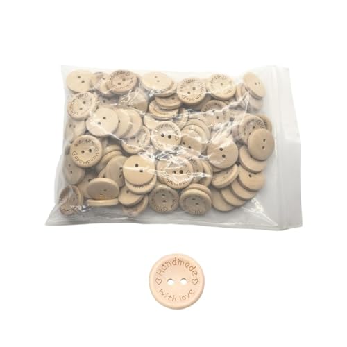 100/140 Stück Holzknöpfe Verschiedene Größen Khaki Natur Handgemacht mit Liebesetiketten zum Nähen Handwerk Basteln und Bekleidungszubehör (M-100 Stück) von ESMENATZLS