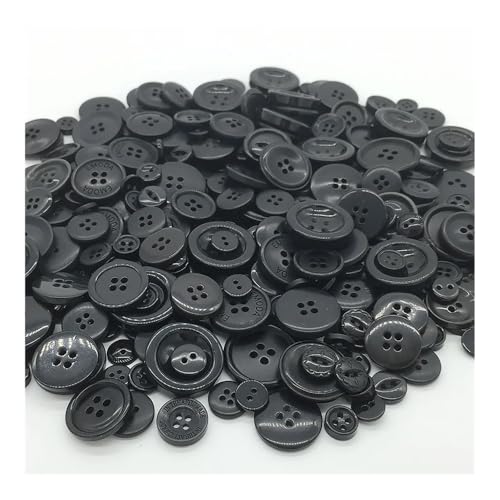 100 Stück 1-3 cm runde Harz-Knöpfe, verschiedene Farben, Kinderknopf, Knopfmalen, 2/4 Löcher, Bastelbutton, Nähzubehör (Schwarz) von ESMENATZLS