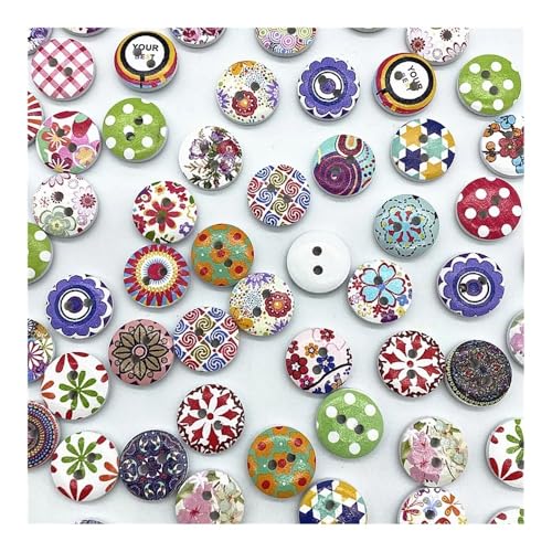 100 Stück 15 mm verschiedene Stile von gemischten Holzknöpfen, rund, monogrammiert, Liebe, Scrapbooking, für Hochzeitsdekoration, Nähen (19) von ESMENATZLS