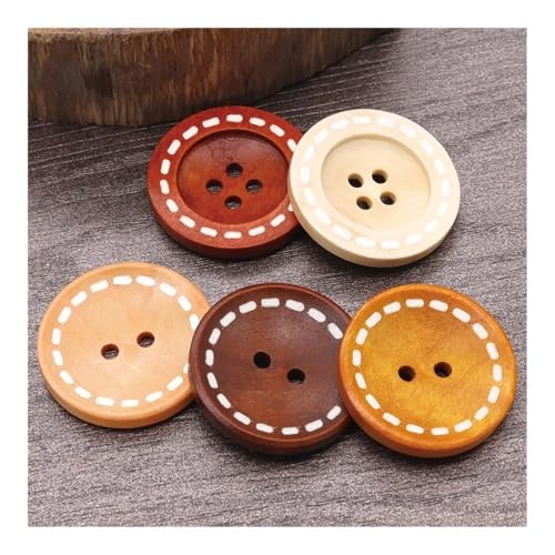 50 Stück DIY Holz Knopf Nähzubehör Handmade Holz Handwerk Dekoration Kinderkleidung 4 Löcher Retro Rund Holzknopf (Stil C 50 Stück, 15mm) von ESMENATZLS
