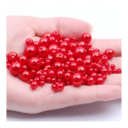 ABS Nachahmung Perlen 3-12mm Mehrfarbige Gerade Loch Runde Perlen für Schmuck und Halskettenherstellung Zubehör (4.6mm Groß Rot 200pcs) von ESMENATZLS