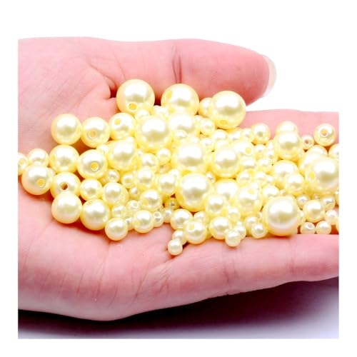ABS Perlen 3-12mm Mehrfarbige Gerade Loch Runde Perlen für Schmuck Halskette Zubehör (Hellgelb, 7.3mm 1000pcs) von ESMENATZLS