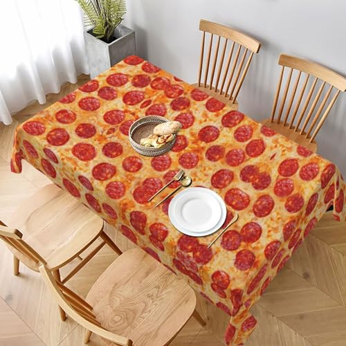 ESNAIUVCD 3D-Tischdecke mit Pizza-Pfefferoni-Druck, 152,4 x 228,6 cm, auslaufsicherer, strukturierter Stoff, für Innen- und Außenbereich und Feiern von ESNAIUVCD