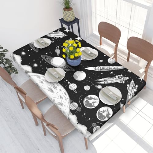 ESNAIUVCD Astronauten- und Alien-Druck, ölbeständig, rechteckig, Tischdecke, Restaurant-Tischdecke, Gartenparty, Tischdecke (1,2 m) von ESNAIUVCD