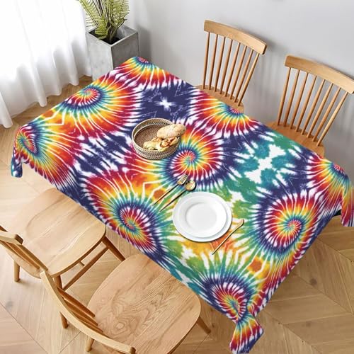 ESNAIUVCD Batik-Tischdecke mit Regenbogen-Druck, 152,4 x 228,6 cm, auslaufsicherer, strukturierter Stoff, für Innen- und Außenbereich und Feiern von ESNAIUVCD