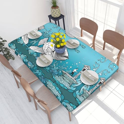 ESNAIUVCD Big Fish Print Big Fish Print Ölbeständige rechteckige Tischdecke, Restaurant-Tischdecke, Gartenparty, Tischdecke (1,2 m) von ESNAIUVCD