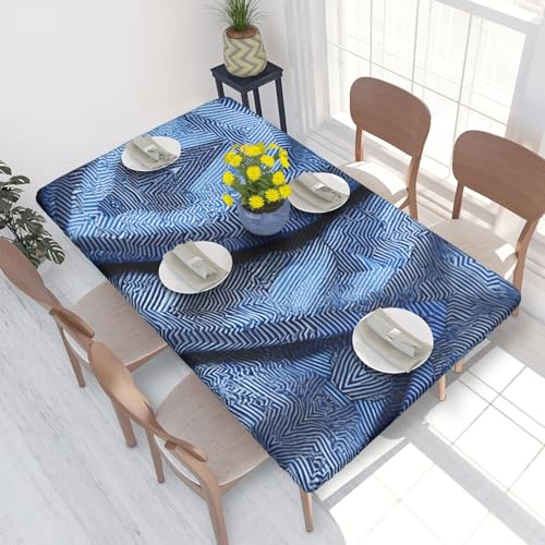 ESNAIUVCD Blauer Denim-Druck, ölbeständige, rechteckige Tischdecke, Restaurant-Tischdecke, Gartenparty, Tischdecke (1,2 m) von ESNAIUVCD
