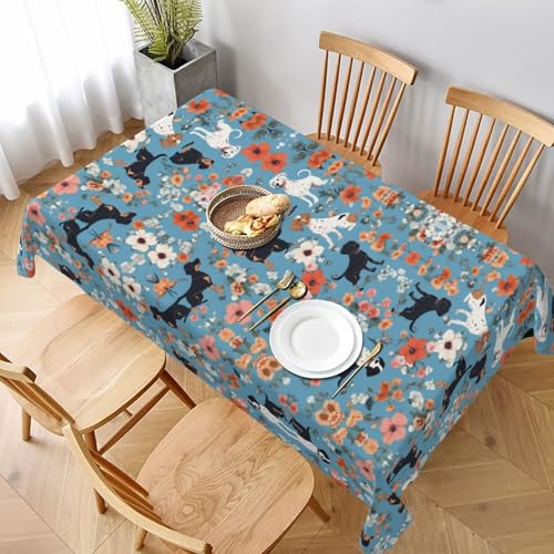ESNAIUVCD Border Collie Tischdecke mit Blumendruck, 152,4 x 228,6 cm, auslaufsicherer, strukturierter Stoff, für Innen- und Außenbereich und Feiern von ESNAIUVCD