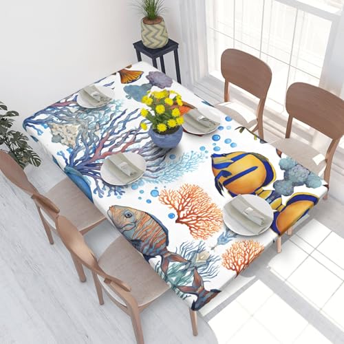 ESNAIUVCD Bunte Fische im Meer, Druck auf buntem Fisch im Meer, ölbeständig, rechteckig, Tischdecke, Restaurant-Tischdecke, Gartenparty, Tischdecke (1,2 m) von ESNAIUVCD