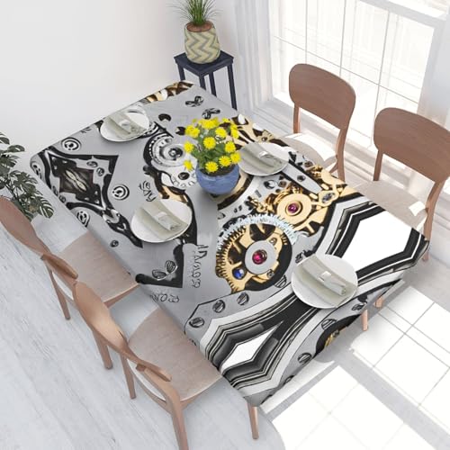 ESNAIUVCD Coole Steampunk-Zahnrad-Druck, cooler Steampunk-Zahnrad-Druck, ölbeständig, rechteckig, Tischdecke, Restaurant-Tischdecke, Gartenparty, Tischdecke (1,2 m) von ESNAIUVCD