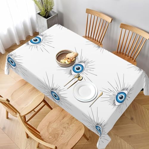 ESNAIUVCD Evil Eye Tischdecke, 152,4 x 228,6 cm, auslaufsicherer, strukturierter Stoff, für Innen- und Außenbereich und Feiern von ESNAIUVCD