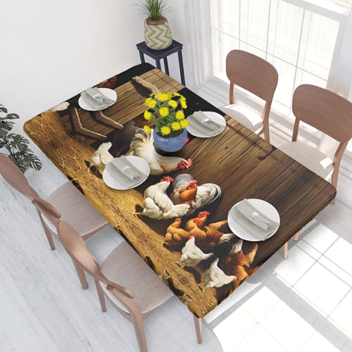 ESNAIUVCD Farm-Hühner-Druck, ölbeständig, rechteckig, Tischdecke, Restaurant-Tischdecke, Gartenparty, Tischdecke (1,2 m) von ESNAIUVCD