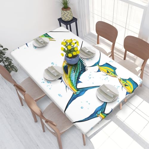 ESNAIUVCD Fisch-Kunstdruck, ölbeständig, rechteckig, Tischdecke, Restaurant-Tischdecke, Gartenparty, Tischdecke (1,2 m) von ESNAIUVCD