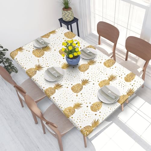 ESNAIUVCD Goldfarbene glitzernde Ananas-Frucht-Druck, goldfarbener Glitzer, Ananas, Obstdruck, ölbeständig, rechteckig, Tischdecke, Restaurant-Tischdecke, Gartenparty, Tischdecke (1,2 m) von ESNAIUVCD