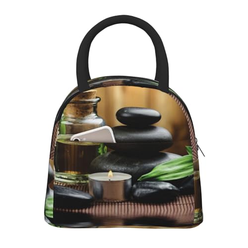 ESNAIUVCD Isolierte Lunchtasche für Damen, Motiv: Steine und Spa, Öl auf dem Holz, in der Nähe eines Teiches, wiederverwendbar, tragbar, Kühltasche, Tragetasche, wasserabweisend, Lunchbox für ESNAIUVCD Isolierte Lunchtasche für Damen, Motiv: Steine und Spa, Öl auf dem Holz, in der Nähe eines Teiches, wiederverwendbar, tragbar, Kühltasche, Tragetasche, wasserabweisend, Lunchbox für von ESNAIUVCD