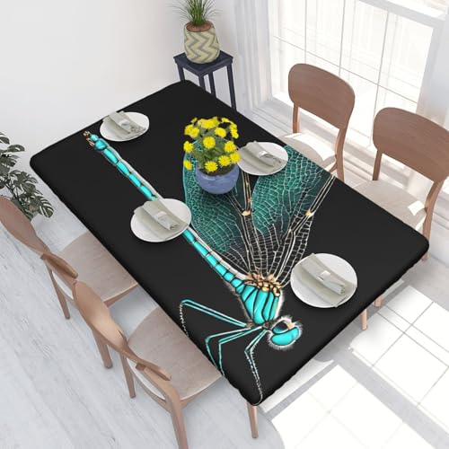 ESNAIUVCD Libelle, schwarzer Druck, ölbeständige rechteckige Tischdecke, Restaurant-Tischdecke, Gartenparty, Tischdecke (1,2 m) von ESNAIUVCD