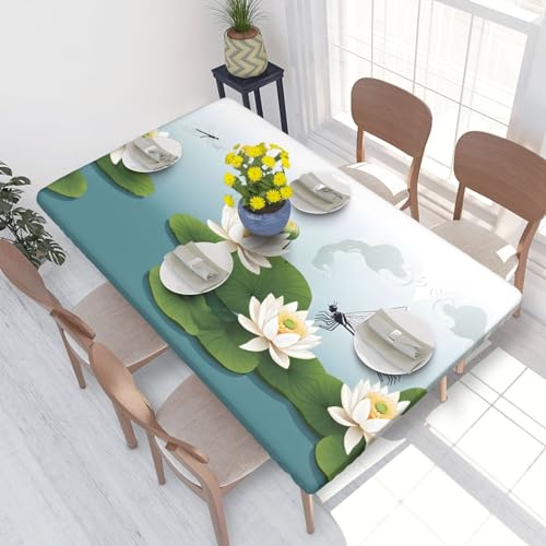 ESNAIUVCD Libelle mit Seerosen-Druck, Libelle mit Seerosen-Druck, ölbeständig, rechteckig, Tischdecke, Restaurant-Tischdecke, Gartenparty, Tischdecke (1,2 m) von ESNAIUVCD