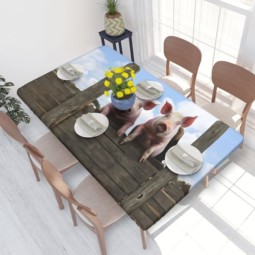 ESNAIUVCD Lustige, niedliche Schweine-Druck, lustige, niedliche Schweine, bedruckt, ölbeständig, rechteckig, Tischdecke, Restaurant-Tischdecke, Gartenparty, Tischdecke (1,2 m) von ESNAIUVCD