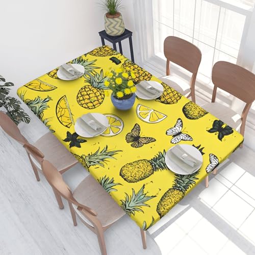 ESNAIUVCD Modische Ananas-Druck, modischer Ananas-Druck, ölbeständig, rechteckige Tischdecke, Restaurant-Tischdecke, Gartenparty, Tischdecke (1,2 m) von ESNAIUVCD