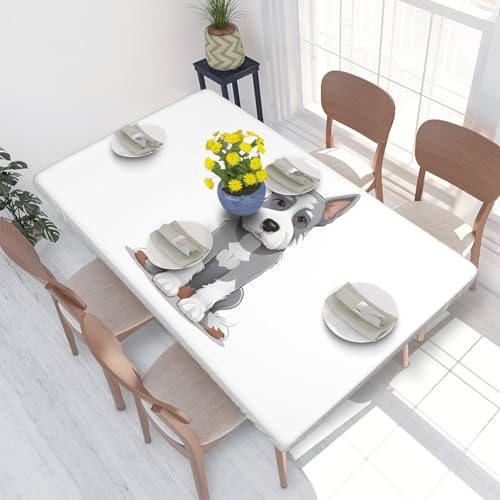 ESNAIUVCD Niedlicher Schnauzer-Druck, bezaubernder Schnauzer-Druck, ölbeständig, rechteckig, Tischdecke, Restaurant-Tischdecke, Gartenparty, Tischdecke (1,2 m) von ESNAIUVCD