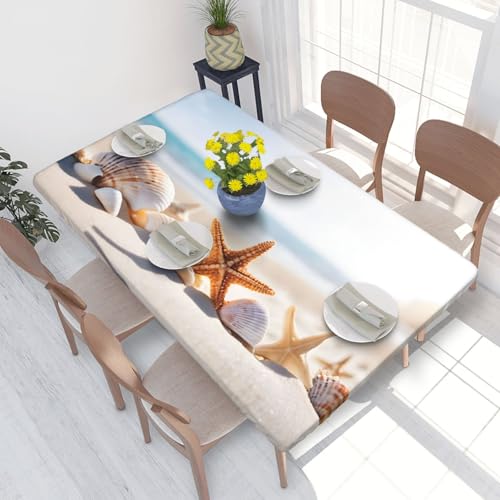 ESNAIUVCD Strand-Themen-Druck, ölbeständig, rechteckig, Tischdecke, Restaurant-Tischdecke, Gartenparty, Tischdecke (1,2 m) von ESNAIUVCD