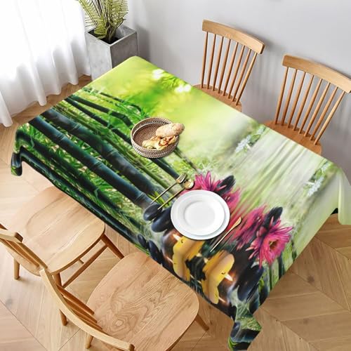 ESNAIUVCD Tischdecke, Bambus-Lotusdruck, 152,4 x 228,6 cm, auslaufsicherer, strukturierter Stoff, für Innen- und Außenbereich und Feiern von ESNAIUVCD