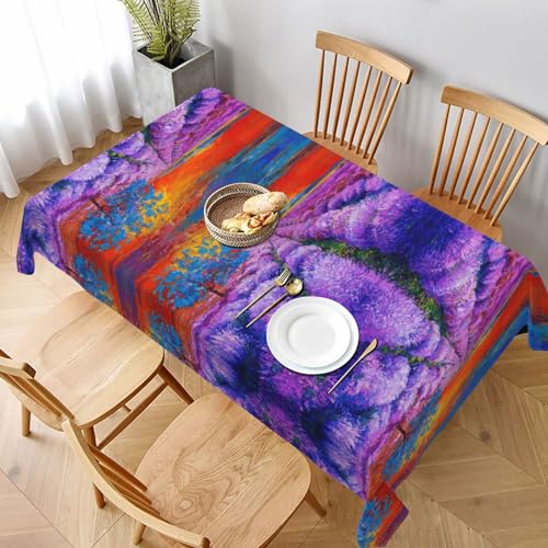 ESNAIUVCD Tischdecke, Ölgemälde mit Lavendeldruck, 152,4 x 228,6 cm, auslaufsicherer, strukturierter Stoff, für Innen- und Außenbereich und Feiern von ESNAIUVCD