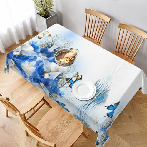 ESNAIUVCD Tischdecke mit Blumen- und Schmetterlings-Druck, 152,4 x 228,6 cm, auslaufsicherer, strukturierter Stoff, für Innen- und Außenbereich und Feiern von ESNAIUVCD