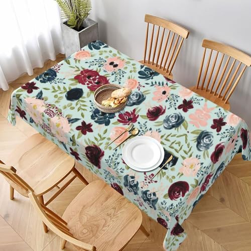 ESNAIUVCD Tischdecke mit Blumendruck, auslaufsicherer, strukturierter Stoff, für Innen- und Außenbereich, für Essen und Feiern geeignet, 152,4 x 228,6 cm, Kastanienbraun und Marineblau von ESNAIUVCD