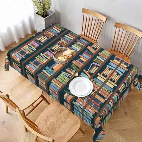 ESNAIUVCD Tischdecke mit Cartoon-Bücherregal-Druck, 152,4 x 228,6 cm, auslaufsicherer, strukturierter Stoff, für Innen- und Außenbereich und Feiern von ESNAIUVCD