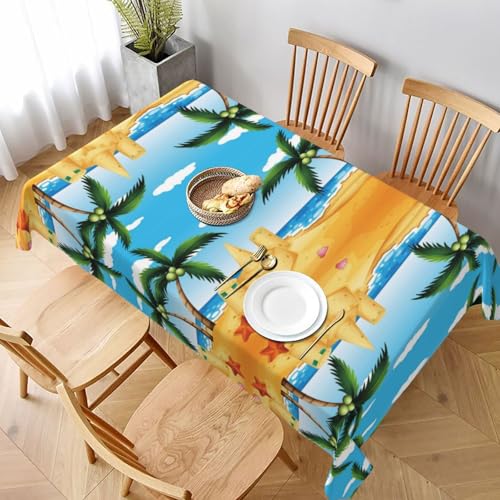 ESNAIUVCD Tischdecke mit Cartoon-Strand-/Sandhaus-Druck, 152,4 x 228,6 cm, auslaufsicherer, strukturierter Stoff, für Innen- und Außenbereich und Feiern von ESNAIUVCD