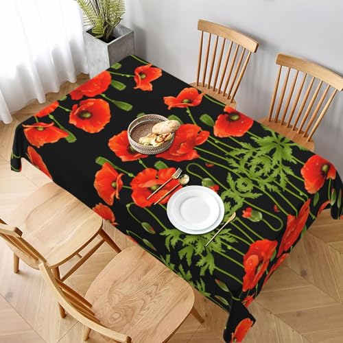 ESNAIUVCD Tischdecke mit Frühlingsrot-Blumendruck, 152,4 x 228,6 cm, auslaufsicherer, strukturierter Stoff, für Innen- und Außenbereich und Feiern von ESNAIUVCD