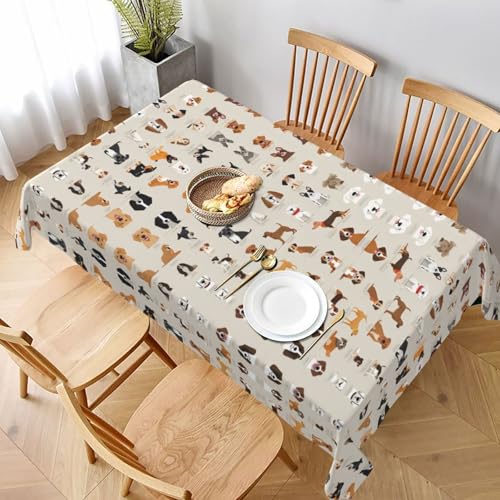 ESNAIUVCD Tischdecke mit Hunderassen-Druck, 152,4 x 228,6 cm, auslaufsicherer, strukturierter Stoff, für Innen- und Außenbereich und Feiern von ESNAIUVCD