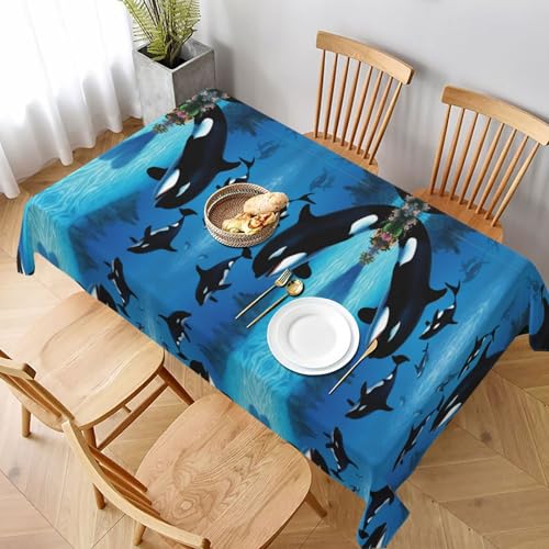ESNAIUVCD Tischdecke mit Killerwalen-Motiv, 152,4 x 228,6 cm, auslaufsicherer, strukturierter Stoff, für Innen- und Außenbereich und Feiern von ESNAIUVCD