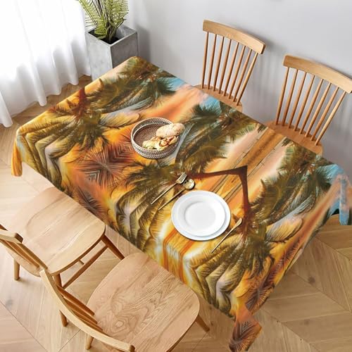 ESNAIUVCD Tischdecke mit Kokosnussbaum unter Sonnenuntergang, 152,4 x 228,6 cm, auslaufsicherer, strukturierter Stoff, für Innen- und Außenbereich und Feiern von ESNAIUVCD