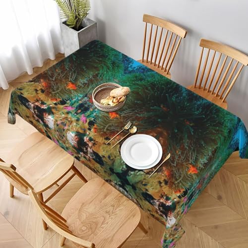 ESNAIUVCD Tischdecke mit Korallen- und Fischmuster, 152,4 x 228,6 cm, auslaufsicherer, strukturierter Stoff, für Innen- und Außenbereich und Feiern von ESNAIUVCD