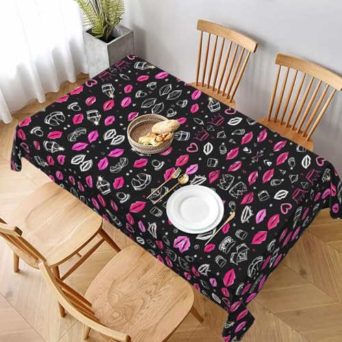 ESNAIUVCD Tischdecke mit Kronen- und Lippen-Druck, 152,4 x 228,6 cm, auslaufsicherer, strukturierter Stoff, für Innen- und Außenbereich und Feiern von ESNAIUVCD