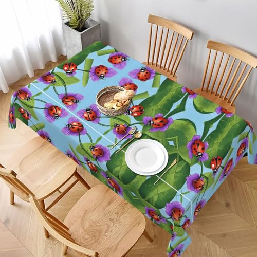 ESNAIUVCD Tischdecke mit Marienkäfer-Druck, 152,4 x 228,6 cm, auslaufsicherer, strukturierter Stoff, für Innen- und Außenbereich und Feiern von ESNAIUVCD