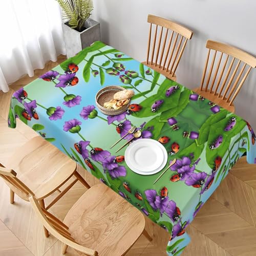 ESNAIUVCD Tischdecke mit Marienkäfer und grünen Blättern, auslaufsicherer, strukturierter Stoff, für Innen- und Außenbereich und Feiern von ESNAIUVCD