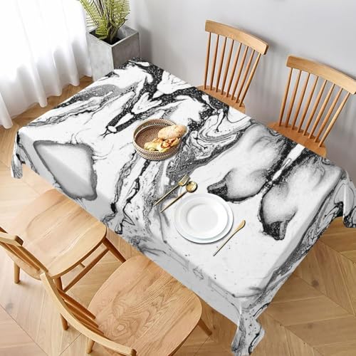 ESNAIUVCD Tischdecke mit Marmordruck, auslaufsicherer, strukturierter Stoff, für Innen- und Außenbereich, für Essen und Feiern, 152,4 x 228,6 cm, Schwarz und Weiß von ESNAIUVCD