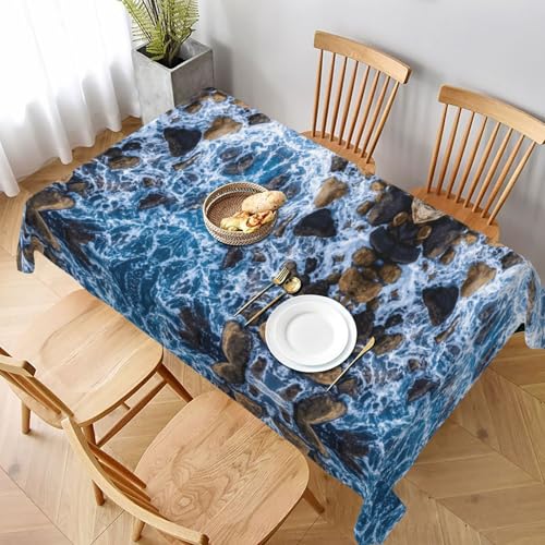 ESNAIUVCD Tischdecke mit Meeresstein-Druck, 152,4 x 228,6 cm, auslaufsicherer, strukturierter Stoff, für Innen- und Außenbereich von ESNAIUVCD