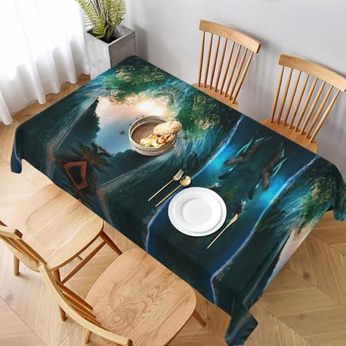 ESNAIUVCD Tischdecke mit Palmen und Meeresschildkröten, tauchen, Unterwasserdruck, auslaufsicherer, strukturierter Stoff, für Innen- und Außenbereich und Feiern von ESNAIUVCD