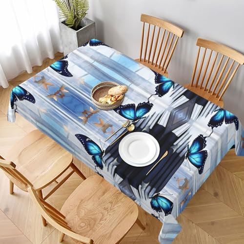 ESNAIUVCD Tischdecke mit Schmetterlingsdruck, auslaufsicher, strukturierter Stoff, für Innen- und Außenbereich und Feiern geeignet, 152,4 x 228,6 cm, Blau von ESNAIUVCD