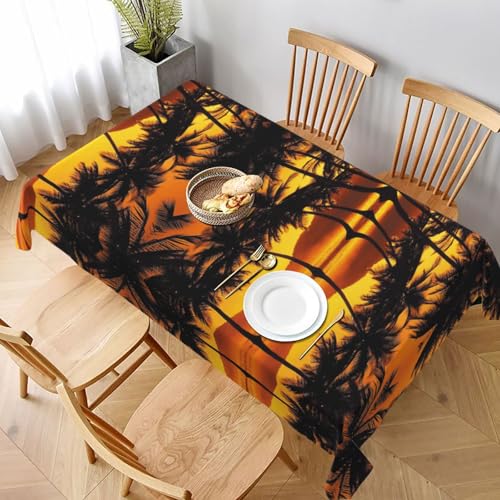 ESNAIUVCD Tischdecke mit Sonnenuntergang und Kokosnussbäumen, 152,4 x 228,6 cm, auslaufsicherer, strukturierter Stoff, für Innen- und Außenbereich und Feiern von ESNAIUVCD
