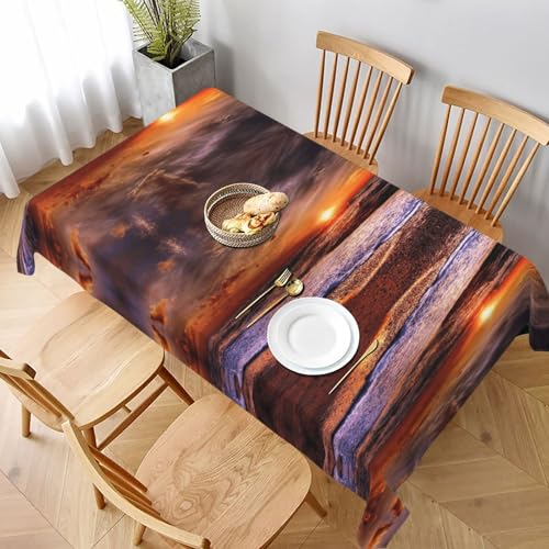 ESNAIUVCD Tischdecke mit Strand-Sonnenaufgang-Druck, 152,4 x 228,6 cm, auslaufsicherer, strukturierter Stoff, für Innen- und Außenbereich und Feiern von ESNAIUVCD