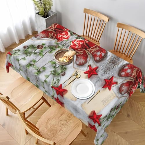 ESNAIUVCD Tischdecke mit Weihnachtsschuhen, auslaufsicherer, strukturierter Stoff, für drinnen und draußen, für Essen und Feiern geeignet, 152,4 x 228,6 cm, Schneerot von ESNAIUVCD