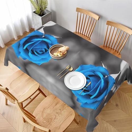 ESNAIUVCD Tischdecke mit blauem Rosenmuster, 152,4 x 228,6 cm, auslaufsicherer, strukturierter Stoff, für Innen- und Außenbereich von ESNAIUVCD